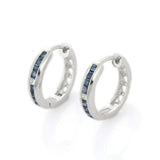 2.1ct Hoop Earrings Princess Cut Blue Sapphire Channel Set 14k White Gold Finish