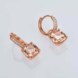 2ct Huggies Earrings Cushion Cut Peach Morganite Solitaire 14k Rose Gold Finish