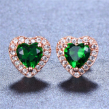 2ct Heart Cut Green Emerald Halo Heart Shape Stud Earrings 14k Rose Gold Finish