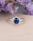 2ct Oval Cut Blue Sapphire Engagement Ring 14k WhiteGold Finish Unique Solitaire