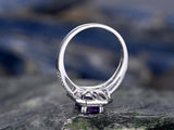 1ct Emerald Cut Amethyst Solitaire Halo Engagement Ring 14k White Gold Finish