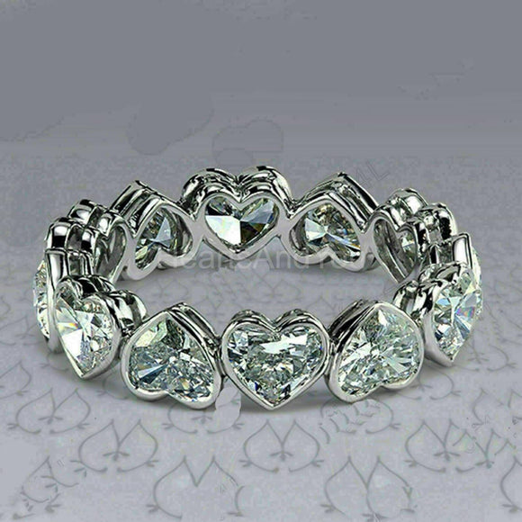 2.1ct Heart Cut Simulated Diamond Eternity Wedding Band 14k White Gold Plated