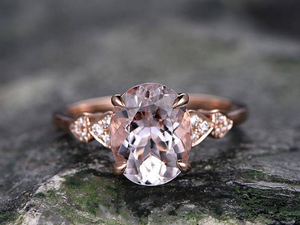 2ct Oval Cut Peach Morganite Engagement Ring Diamond Accent 14k Rose Gold Finish