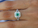 2.2ct Engagement Ring Princess Cut Green Emerald Dual Halo 14k White Gold Finish