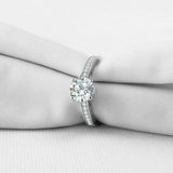 2ct Round Cut Diamond Solitaire Ring with Channel Set Accent 14k White Gold Over