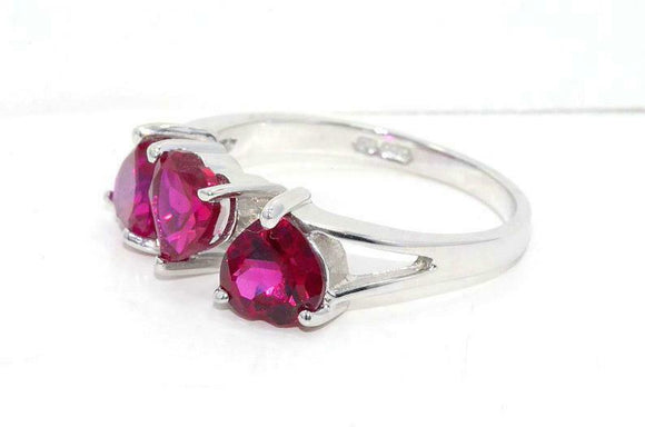 1.5ct Engagement Ring Heart Cut Pink Ruby Split Shank Trilogy 14k WhiteGold Over