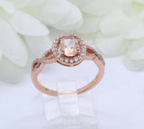 2ct Oval Cut Peach Morganite Engagement Ring Twist Shank Halo 14k Rose Gold Over