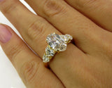 5Ct Oval Cut Diamond Solitaire Ring 14K Yellow Gold Finish Heart Shape Accents