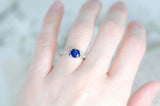 1ct Round Blue Sapphire Engagement Ring Leaf Marquise Accent 14k White Gold Over