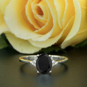 1.2ct Oval Cut Black Diamond Engagement Ring 14k White Gold Finish Solitaire