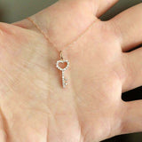 0.7ct Round Cut Diamond Pendant Heart Key Design 14k Rose Gold Finish NO CHAIN