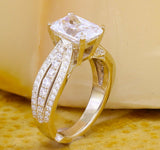 Accents Solitaire Engagement Ring 3ct Radiant Cut Diamond 14k Yellow Gold Finish