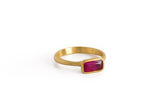 0.5ct Baguette Cut Pink Ruby Engagement Ring Hidden Halo 14k Yellow Gold Finish