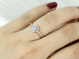 1ct Cushion Cut Diamond Engagement Ring Halo Round Accents 14k Rose Gold Finish