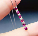 1.8ct Pink Ruby Pendant Round Cut Vertical Bar 14k Yellow Gold Finish NO CHAIN