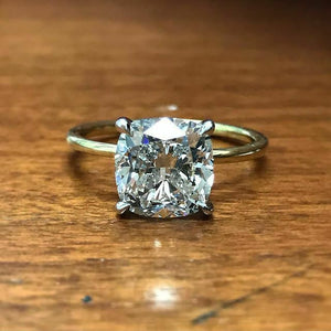 1.5Ct Cushion Cut VVS1/D Diamond Solitaire Engagement Ring 14K Dual Gold Finish