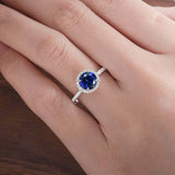 2ct Round Blue Sapphire Diamond Accents Halo Engagement Ring 14k White Gold Over