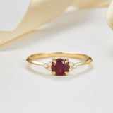 1ct Round Cut Ruby Engagement Ring Thin Minimalist Petite 14k Yellow Gold Finish