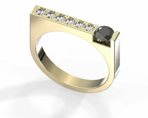 1.5Ct Round Cut Black Diamond Signet Unique Engagement Ring 14K Yellow Gold Over