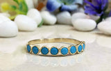 1.2ct Wedding Band Round Cut Blue Turquoise Half Eternity 14k Yellow Gold Finish