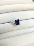 2ct Emerald Cut Sapphire Petite Round Accents Solitaire Ring 14k White Gold Over