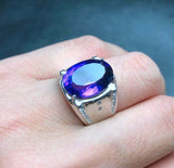 3ct Oval Cut Purple Amethyst Solitaire Engagement Men Ring 14k White Gold Finish