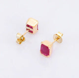 1.2ct Stud Earrings Emerald Cut Pink Ruby Solitaire Design 14k YellowGold Finish