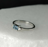 1ct Emerald Blue Aquamarine Round Diamond Accent Trilogy Ring 14k WhiteGold Over