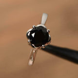 1ct Engagement Ring Round Black Diamond Floral Solitaire 14k White Gold Finish