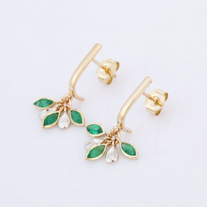 1.5ct Drop Earrings Marquise Cut Green Emerald Leaf Design 14k YellowGold Finish