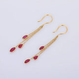 2ct Drop Earrings Marquise Cut Pink Ruby Dangling Chain 14k Yellow Gold Finish