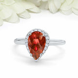 3ct Pear Red Garnet Engagement Ring Diamond Halo Minimalist 14k WhiteGold Finish