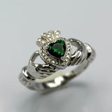 1ct Heart Cut Green Emerald Engagement Ring Claddagh Irish 14k White Gold Over