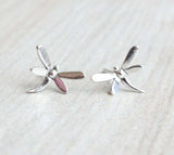 Stud Earrings Dragonfly 14k White Gold Finish