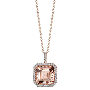 1.5ct Cushion Cut Peach Morganite Halo Pendant 14k Rose Gold Finish NO CHAIN