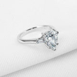 1.3ct Pear Diamond Engagement Ring Baguette Accent Trilogy 14k White Gold Finish