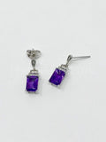 1ct Radiant Simulated Amethyst Geometric Drop Earrings 14k White Gold Plated