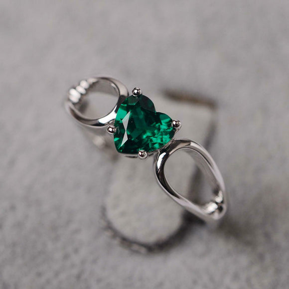 1ct Engagement Ring Heart Cut Green Emerald Split Shank 14k White Gold Finish