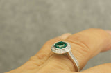 3.5Ct Round Cut Green Emerald Diamond Halo Engagement Ring 14K White Gold Finish