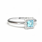 1.2ct Princess Blue Aquamarine Diamond Halo Engagement Ring 14k White Gold Over