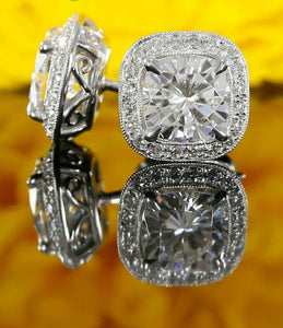 2ct Cushion Cut Diamond Halo Filigree Stud Women Earrings 14k White Gold Finish