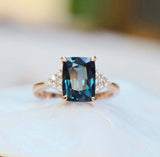 1.6ct Engagement Ring Radiant London Blue Topaz Diamond Petite 14k RoseGold Over