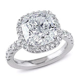 3Ct Cushion Cut Diamond Halo Engagement Ring 14K White Gold Finish Round Accents