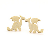 Cute Small Flying Dragon Stud Earrings for Girls 14k White/ Yellow Gold Finish