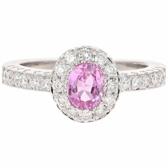 2ct Oval Cut Pink Sapphire Engagement Ring Round Accent Halo 14k White Gold Over