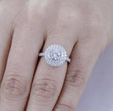 4Ct Round Cut Diamond Accent Double Halo Engagement Ring 14K White Gold Finish