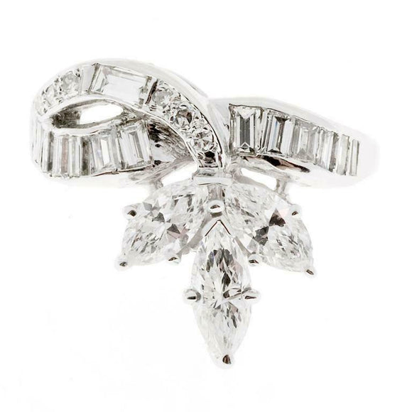 3ct Marquise Cut Diamond Engagement Ring Floral Leaf Art Deco 14k WhiteGold Over