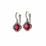 2ct Asscher Cut Pink Ruby Diamond Halo Drop Earrings 14k White Gold Finish