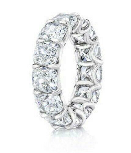 5.5ct Cushion Cut Diamond Iced Full Eternity Wedding Band 14K White Gold Finish