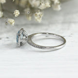 3Ct Cushion Cut Blue Aquamarine Diamond Halo Engagement Ring 18K White Gold Over